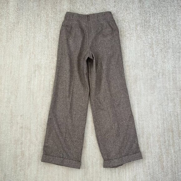 House of Foxy Wool Herringbone Wide Leg Pleated Trousers Pants UK 10 US 6 - Picture 4 of 11